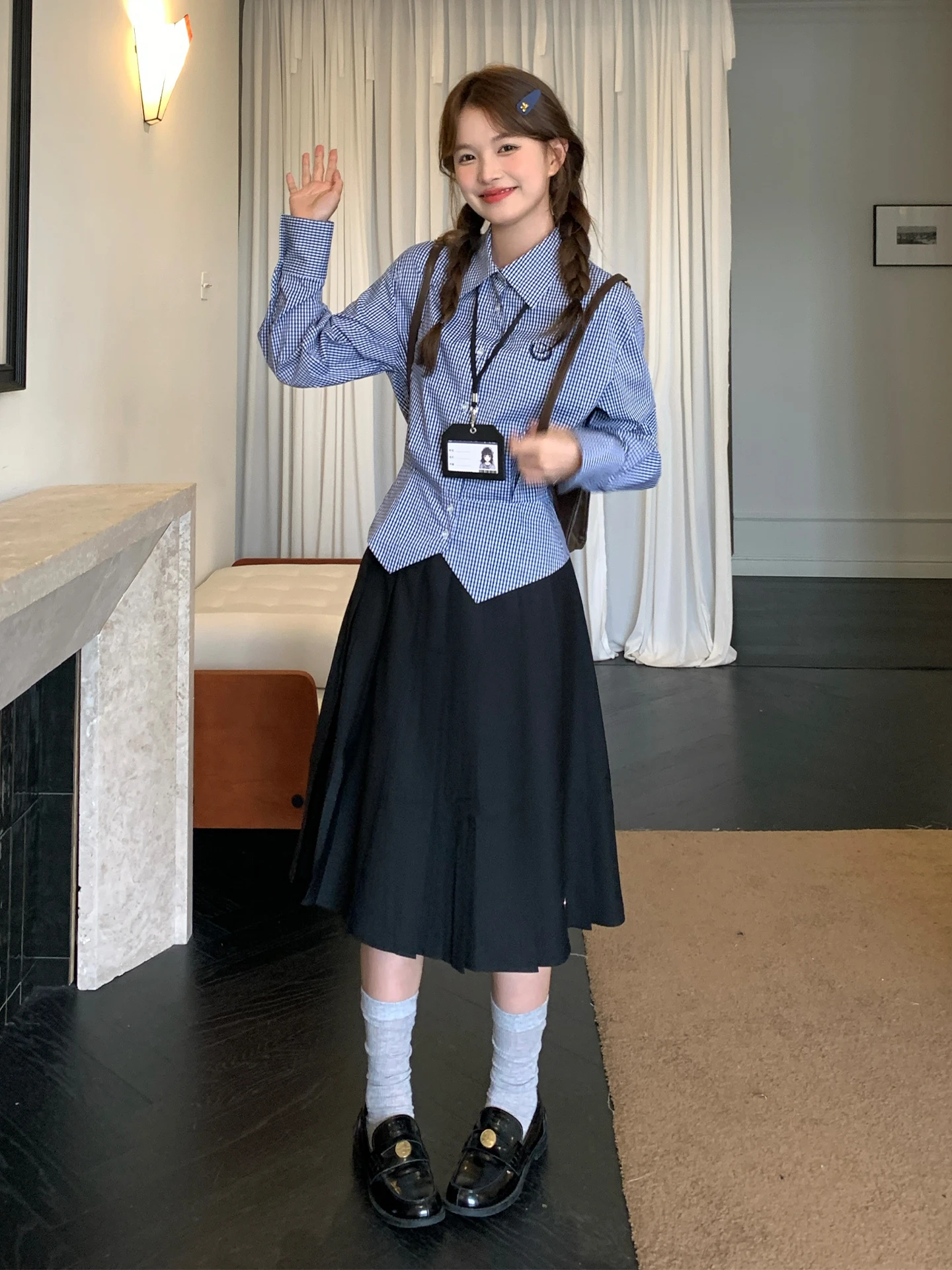 

Tokyo Annual Record JK College Sle Long Sve Plaid irt Женская универсальная ретро-стиль для похудения плюс размер на пуговицах irt