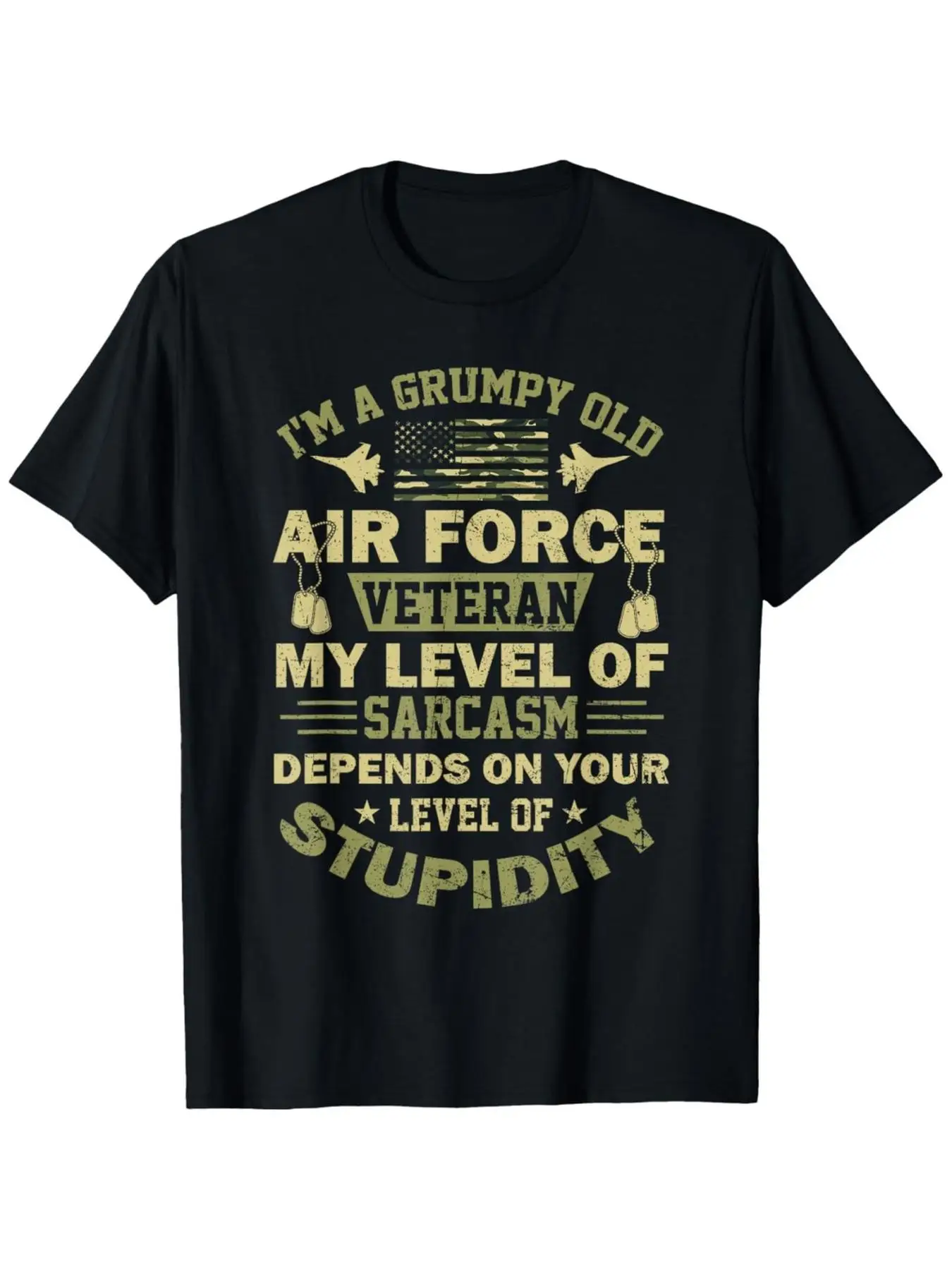 Men's I'm A Grumpy Old Air Force Veteran T-Shirt - US Airman Camo Tee, Comfort Fit Crew Neck, Ultra Soft Breathable Moisture-Wic