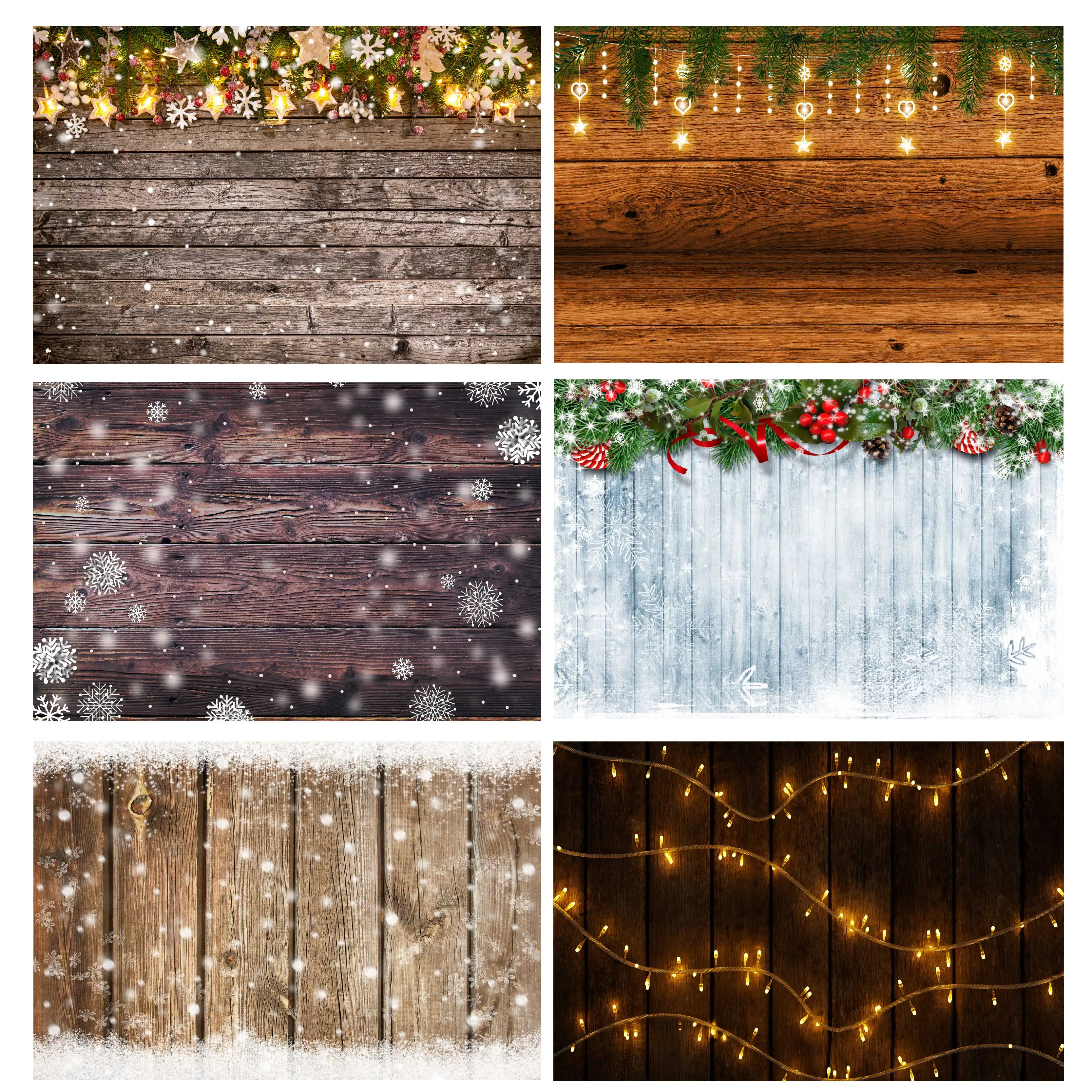 

Merry Christmas Banner Backdrop Elastic Fabric Snowflake Wood Grain Themes for Christmas Photographic Background Decoration Prop