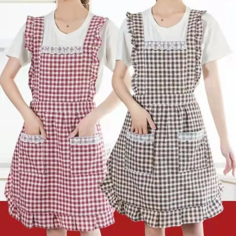 

New Cotton Kitchen Apron Wear-resistant Breathable Chef Apron Korean Style Catering Work Clothes for Women Girl
