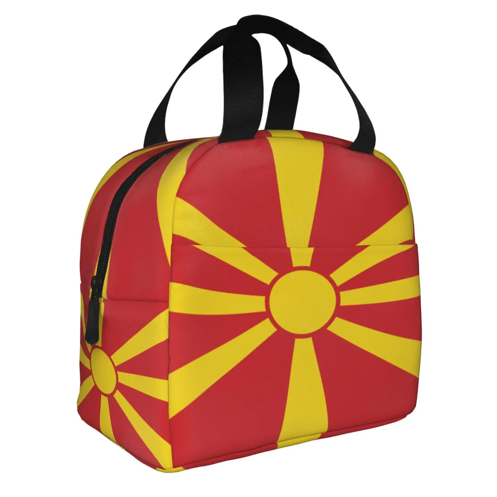 Flag of North Macedonia Pattern Insulated Lunch Box Leak-proof Thermal Cooler Lunch Bag for Men Women Kids Work Trip Picnic