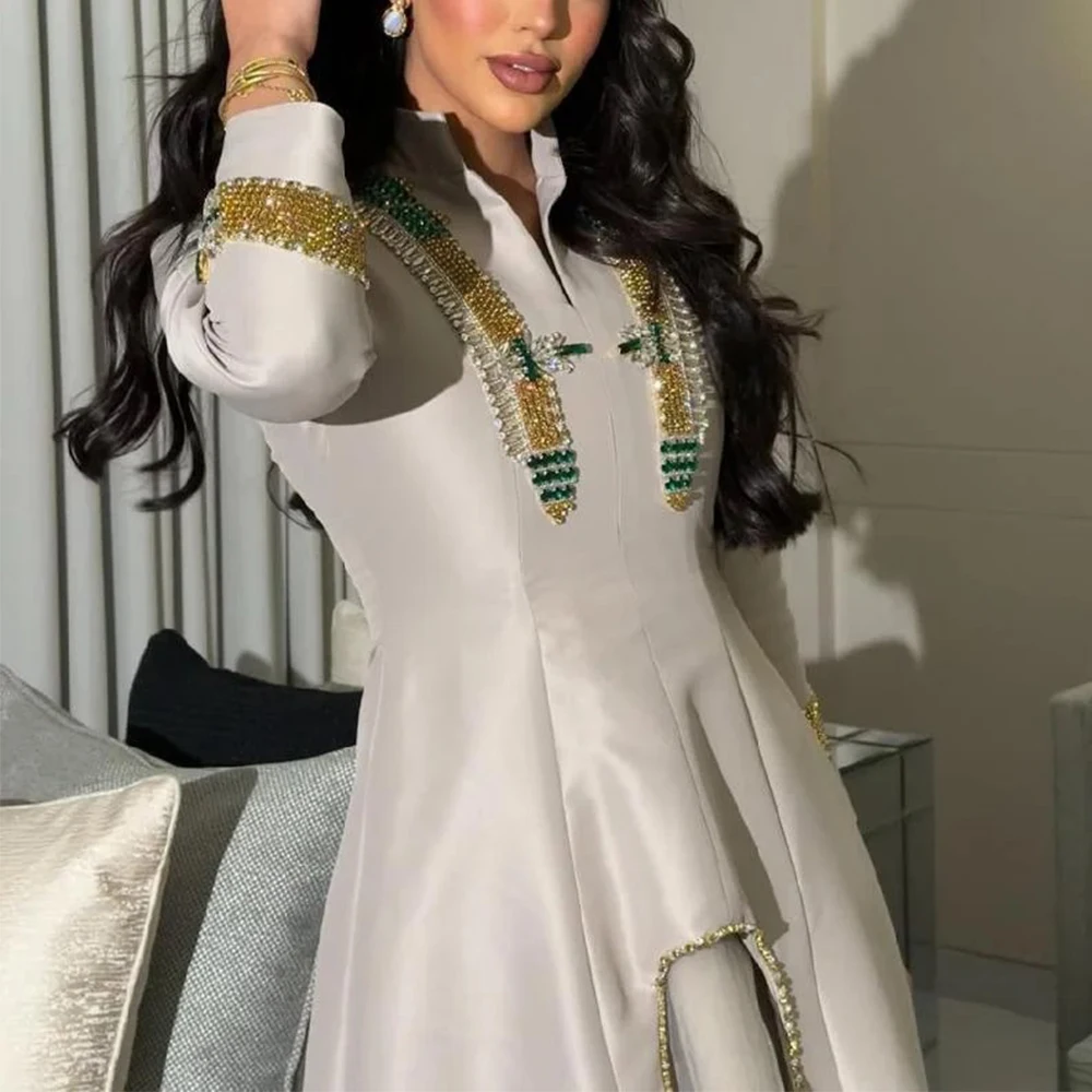 Exquisite Saudi Arabia Evening Dress High Neck Beading Long Sleeve Classic A-Line Floor Length Customized فستان سهرة نسائي