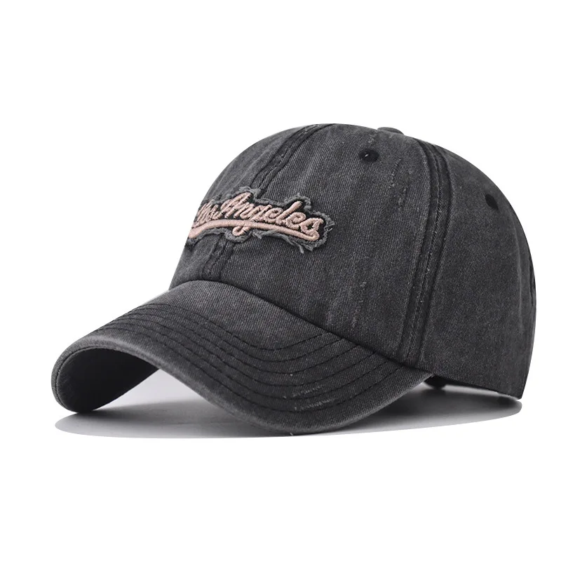 

New Washed Vintage Los Angeles Large Embroidered Baseball Outdoor English Letter Washed Cotton Golf Dad Hat