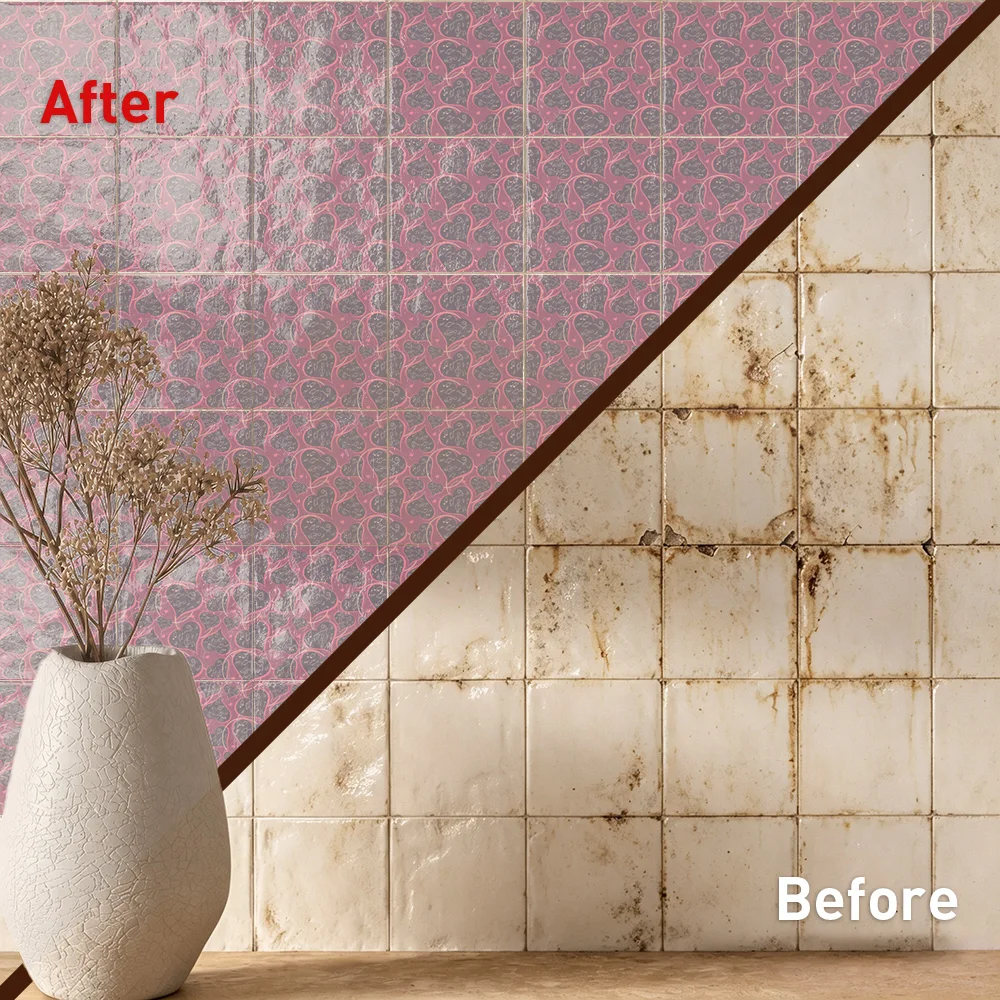 Melody Hearts Tile Stickers Waterproof Peel and Stick Self Adhesive Oil Proof Backsplash Decals Floral Wallpaper for Music Decor
