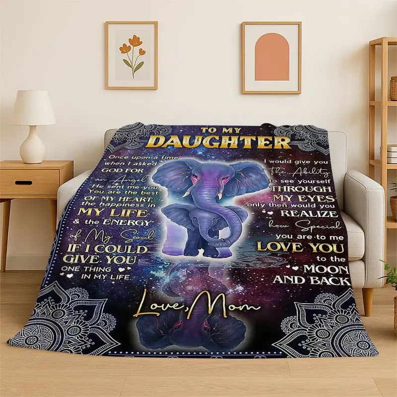 Gift Thanks To My Daughter Letter Present Flannel Blanket Soft Throw Blanket for Bedroom Living Room Bed Travel Picnic Nap Cover