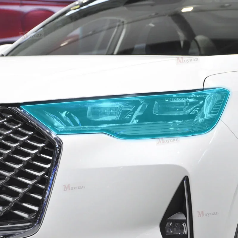 2 Pcs Car Headlight Protective Film Headlamp Restoration Transparent Black TPU Sticker For GWM Haval H6 2021-2022 Accessories
