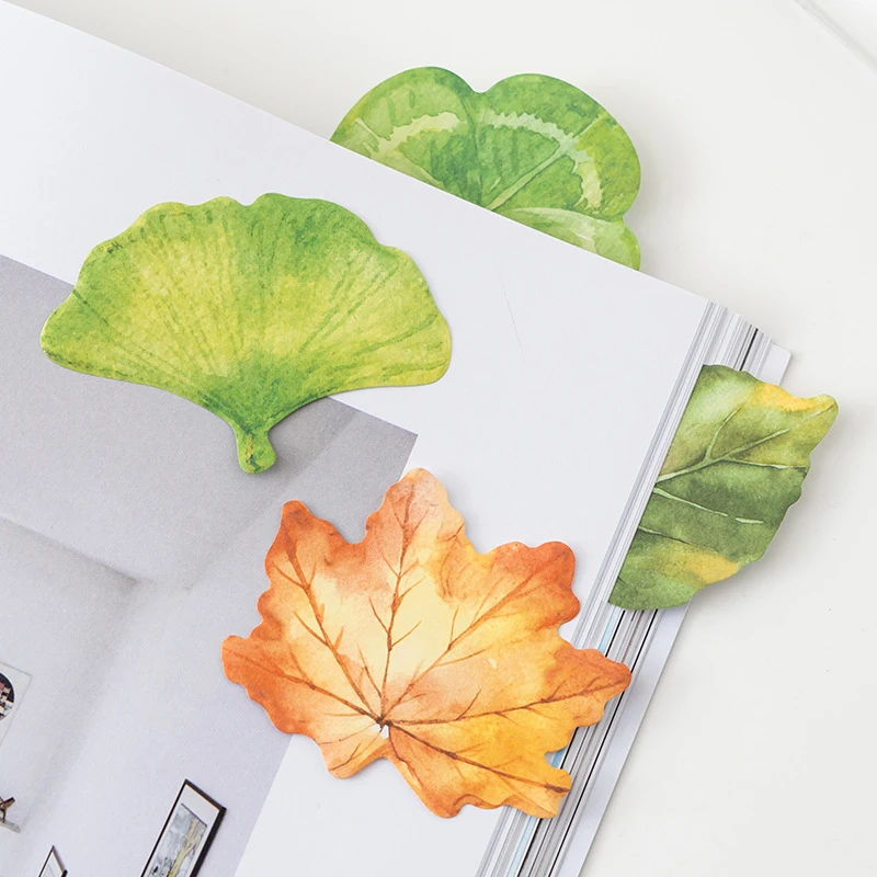 Leaf Sticky Notes, Ginkgo, Lndus, Memoranda, Message Book, Etiqueta Adesivo, Bookmarks, Tearable Note Pad, Papelaria Supply, 30 Sheets