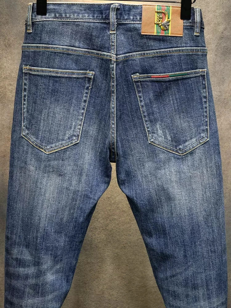 Newly Designer Fashion Men Jeans High Quality Retro Blue Elastic Slim Fit Vintage Jeans Men Trousers Casual Denim Pants Hombre