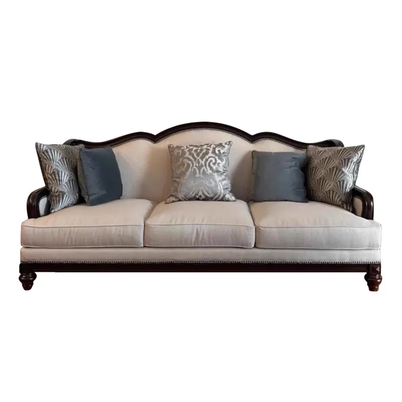 American solid wood fabric sofa European retro sofa combination living room sofa advanced household small apartment