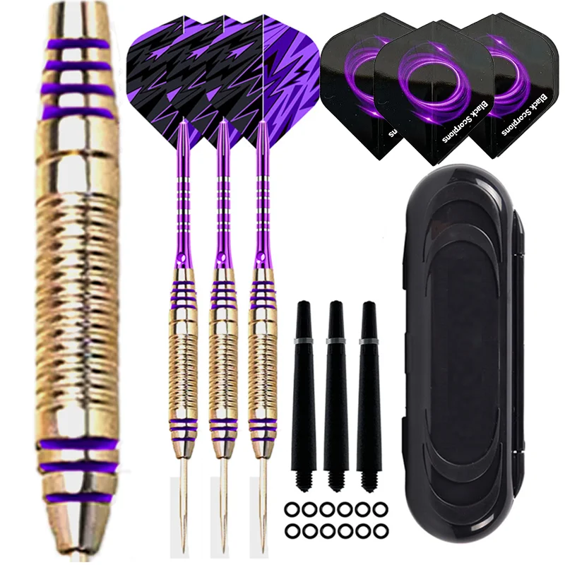 Professional 22G Steel Tip Darts Purple Aluminum Shafts with Pattern Flights for Dartboard Game