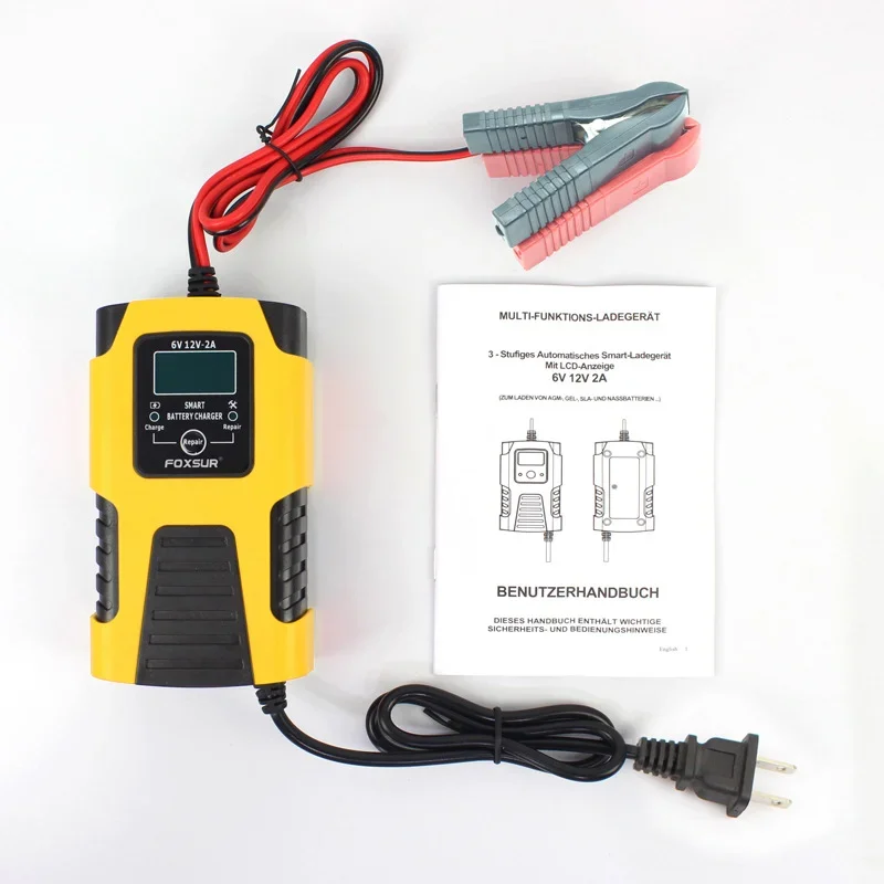 Car Motorcyle Battery Charger 6V/12V 2A Multiple Protection Intelligent Pulse Repair 3-Stage Automatic Charging Battery-Charger