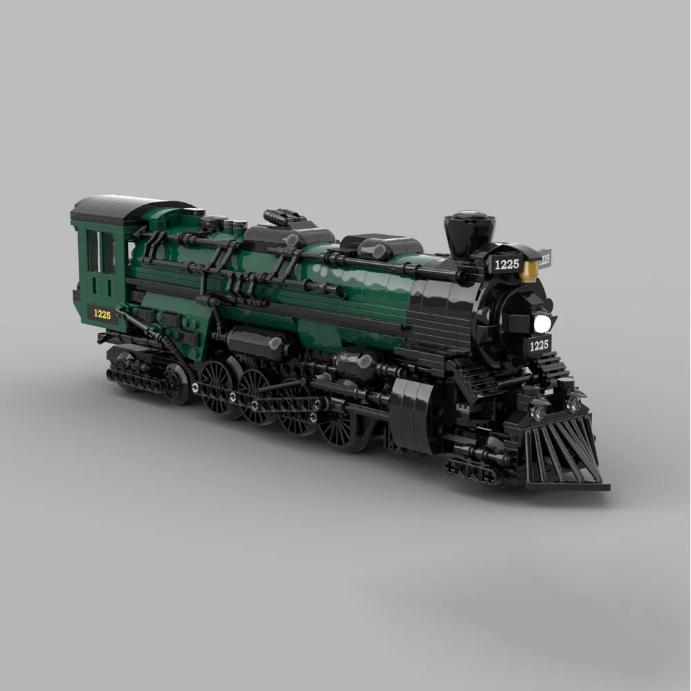 MOC Pere Marquette 1225 - Steam Locomotive and Coal Tender DIY Assembling Building Blocks Train Model Toy Brick Children\'s Gifts