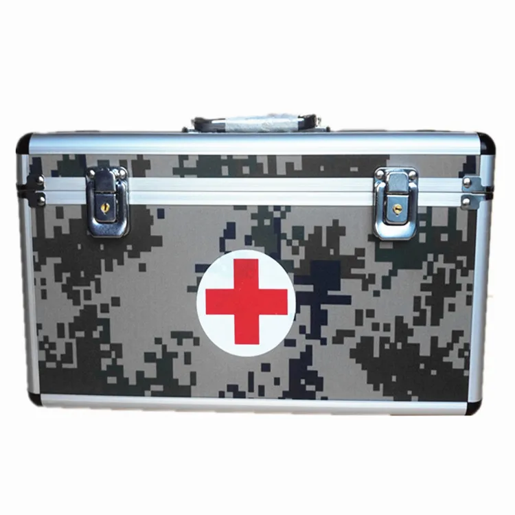 Camouflage Aluminum Alloy Family First Aid Kit Box 2 Tier Organizer Medical Storage with Compartments Emergency Medicine Case