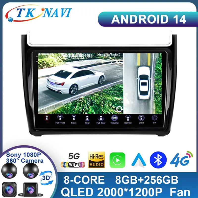 Android 14 Car Radio For Volkswagen VW Polo 5 Sedan 2008 - 2020 Multimedia Player WIFI 4G 2 Din Carplay Stereo GPS DVD Head Unit