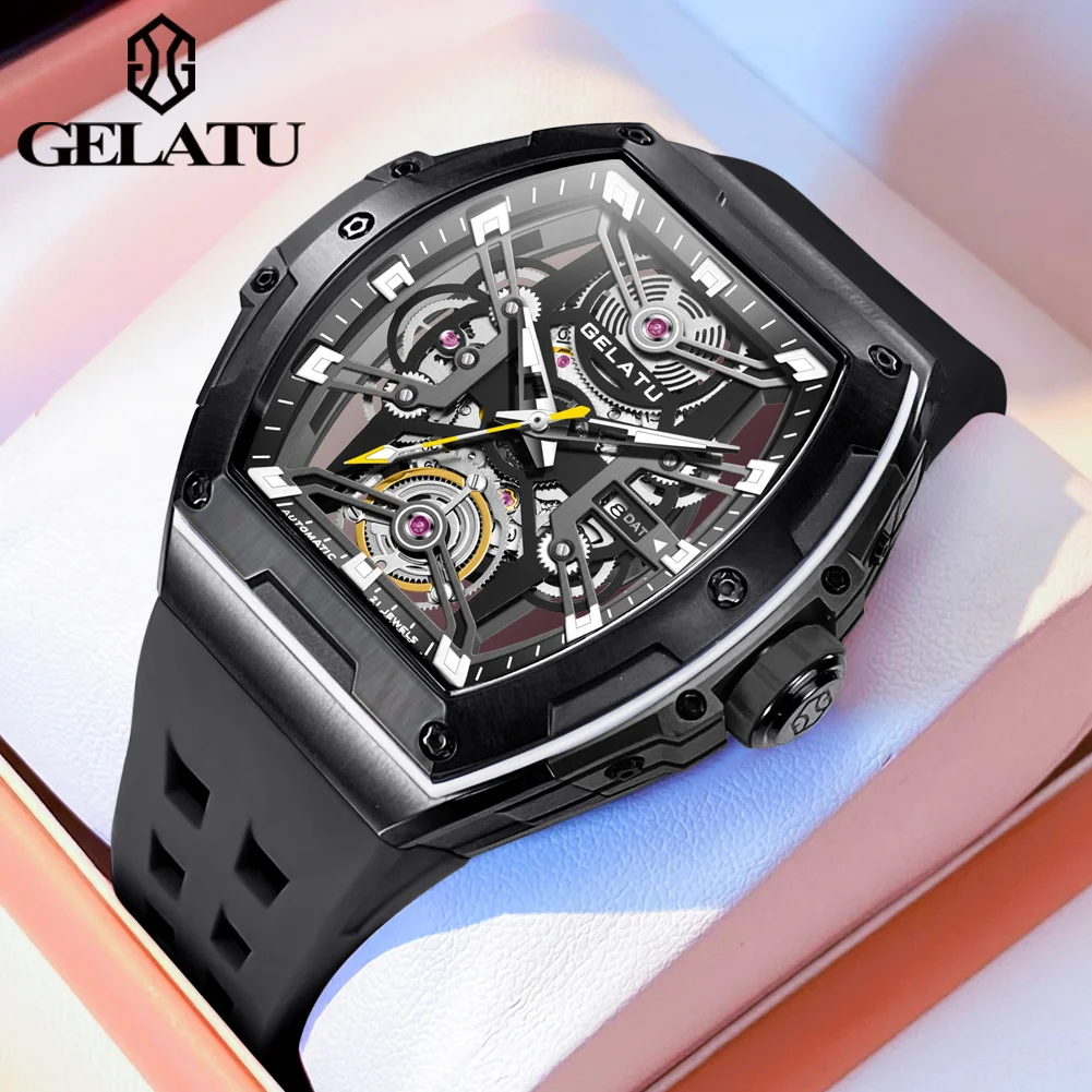 

GELATU Luxury Brand Fully Automatic Mechanical Watch Fashion Sports Waterproof Silicone Strap Original Sapphire Mirror Men Watch