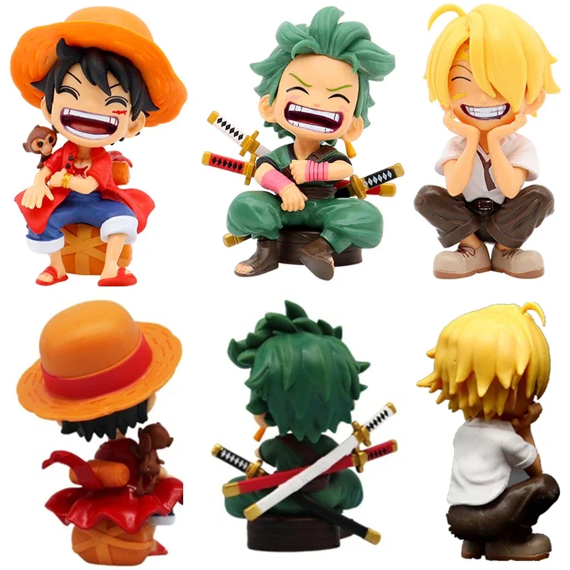 원피스 만화 애니메이션 데스크탑 자동차 장식품 Luffy Zoro Sitting Q 버전 트렌디 액션 피규어 컬렉션 선물