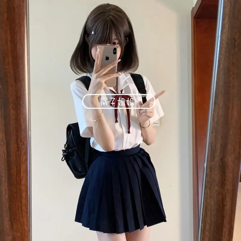 

Japan Genuine College Style JK Uniform Suit Female Student Short-Sleeved Shirt School Supply Sense Versatile Shirt Pleated Skirt