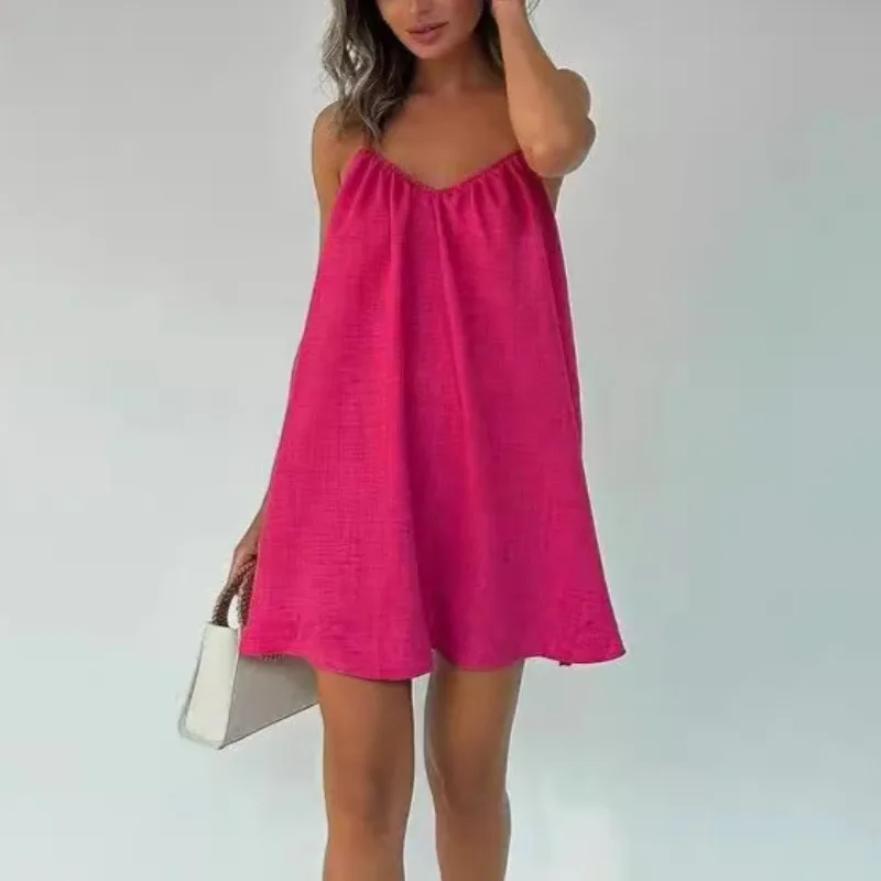 

New Bright Color Sleeveless Backless Casual Dress Summer Holiday Party Dress for Women Clothing Sexy Mini Dress