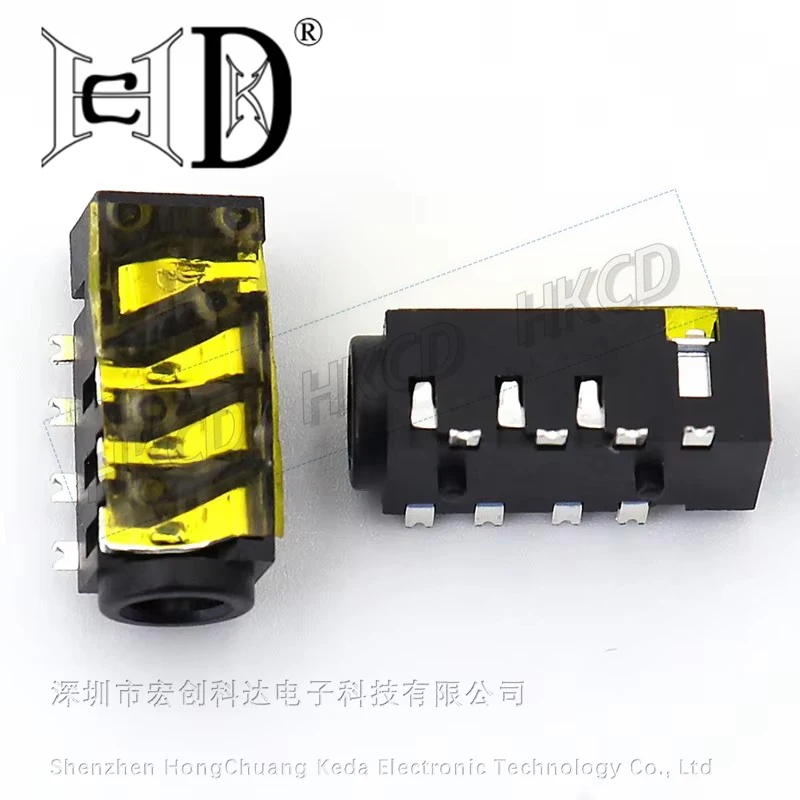 5pcs PJ-393 8Pin 3.5mm Audio Headphone Female Socket Jack Gold-Plated 7 Foot 4 Section DIP SMD SMT PJ393 Connector