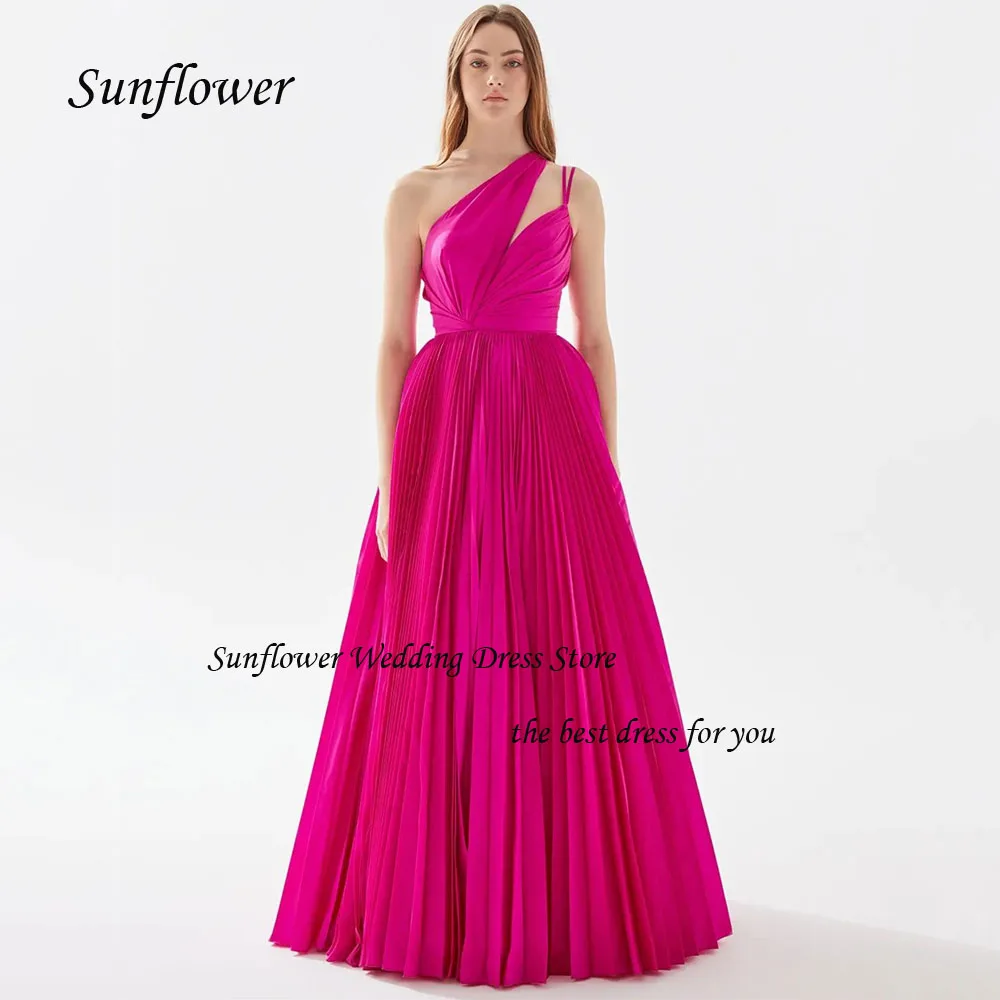 Sunflower One-Shoulder Evening Dress 2023 Slim Backless Pleat Satin Prom dress Sleeveless A-LINE Floor-Length Pary Dress