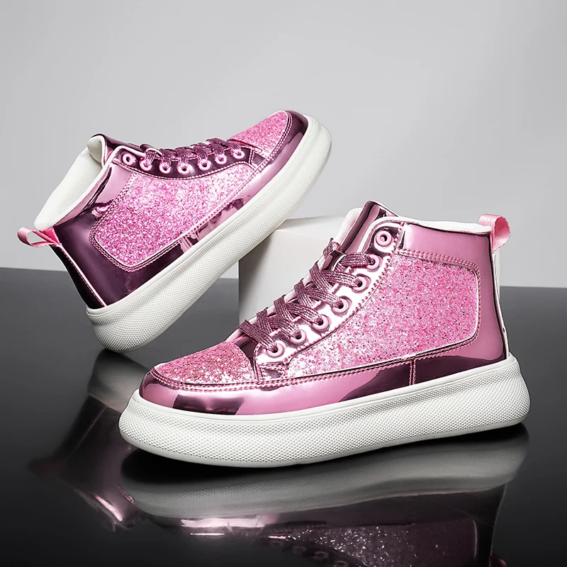 

Pink Bling Shoes Woman Skateboarding Shoes Platform High Top Skate Shoes Man Fashion Designer Sneakers Women zapatillas de skate