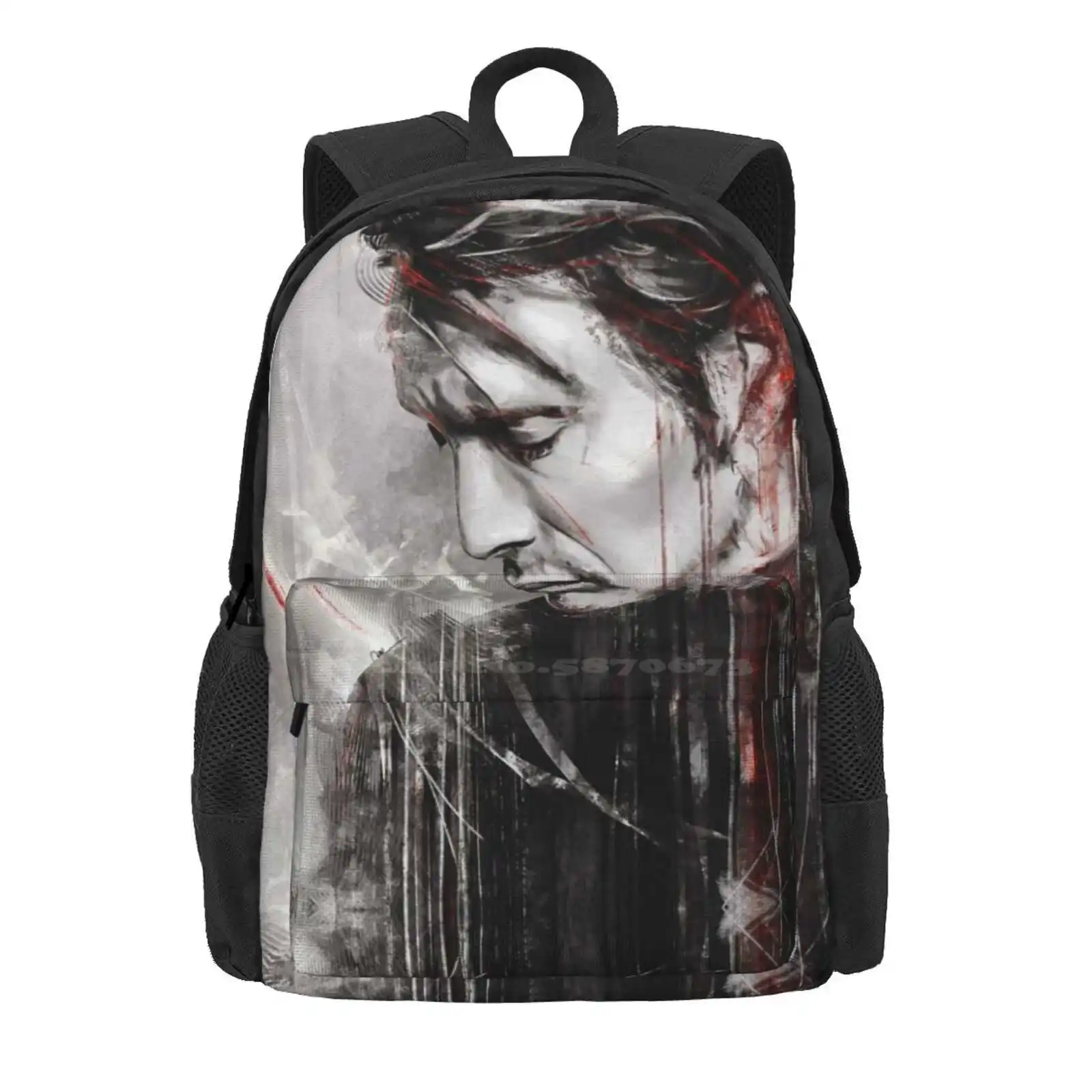 Mm Speed Painting Hot Sale Schoolbag Backpack Fashion Bags Mads Mikkelsen Hannibal Portrait Speed Paint Wisesnail