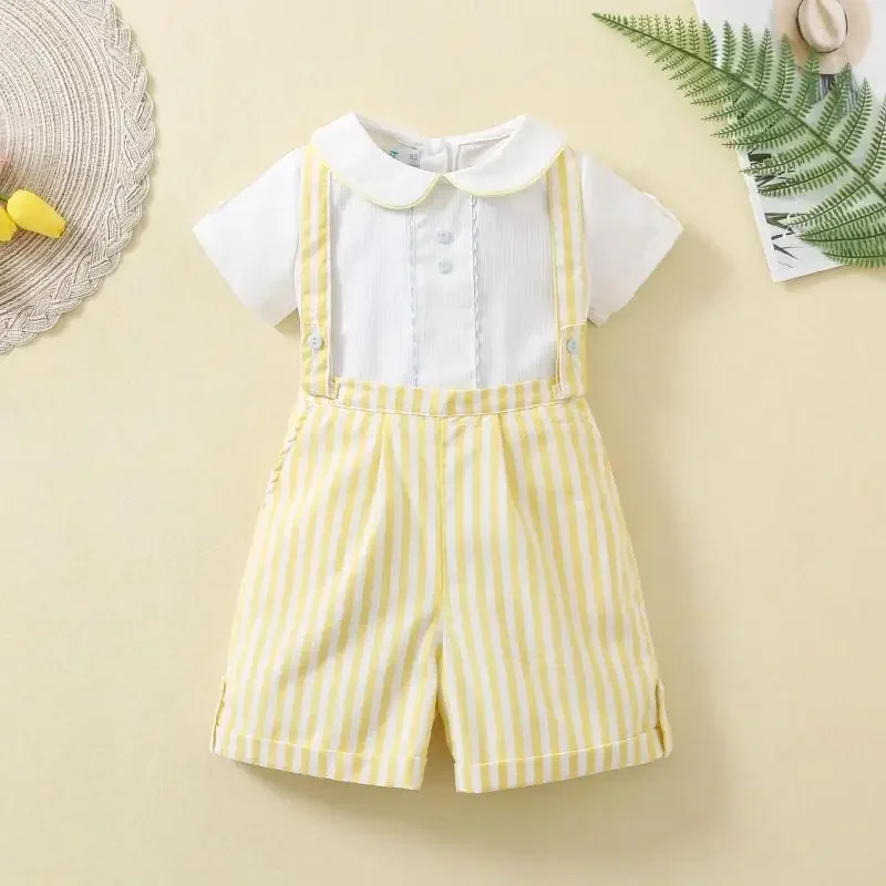 2025 New Borns Sets Summer for Boy Kids Clothes Rompers Infant Spring Long Sleeves Cotton Blouse Bow Tie Bib Pants Outerwear