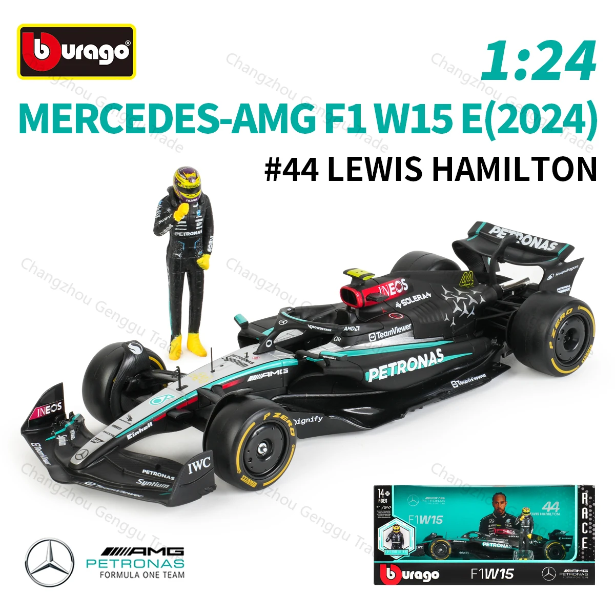 ブラーゴ-1-24-2024-メルセデス-amg-w15-e-パフォーマンス-44-パペットバージョン-ルイス・ハミルトン-f1-フォーミュラカー-スタティックダイキャスト合金モデル