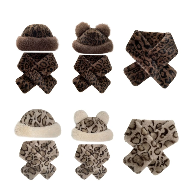 Leopard Pattern Hat Neck Gaiter Comfortable And Warm Furry Plush Thick Trapper Hat For Outdoor Adventure Adult Unisex Dropship