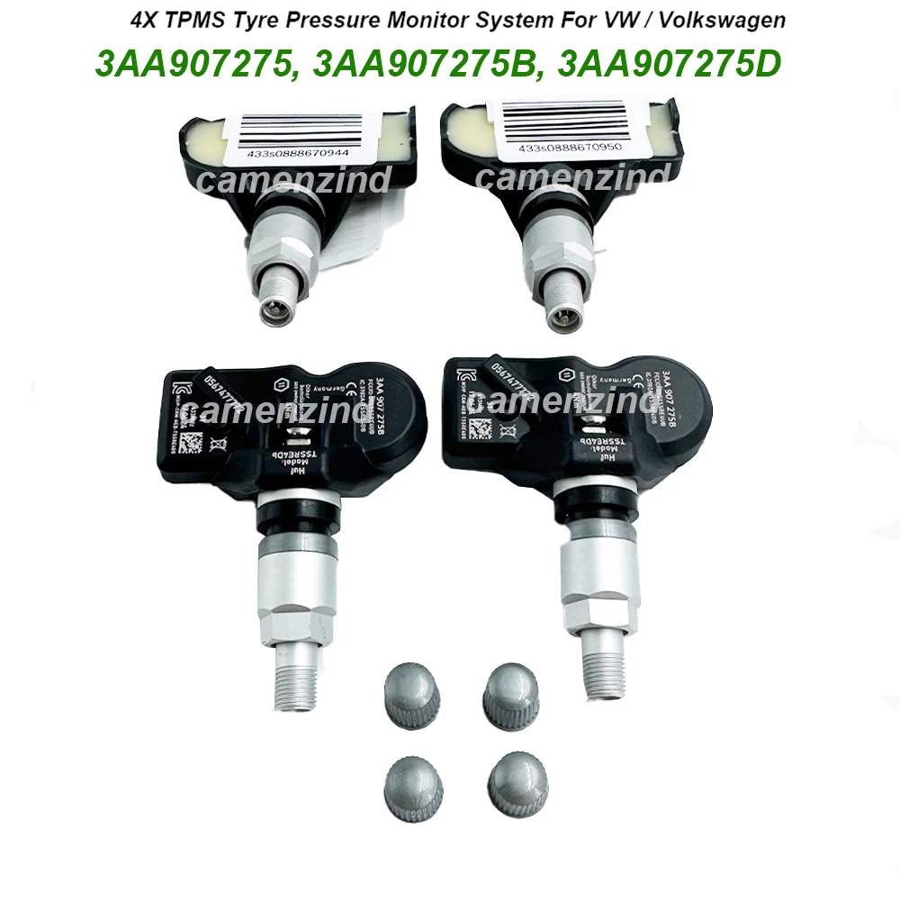 

4Pcs Tire Pressure Sensor TPMS 433MHz 3AA907275B 3AA907275D 3AA907275C 3AA907275 For Volkswagen CC 2012-2018 / Tiguan 2012-2017