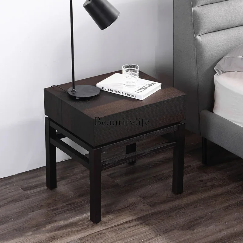 

ld14ld14 Italian Style Modern Storage Side Cabinet scandinavian Minimalist Storage Smoked Solid Wood Bedside Cabinet