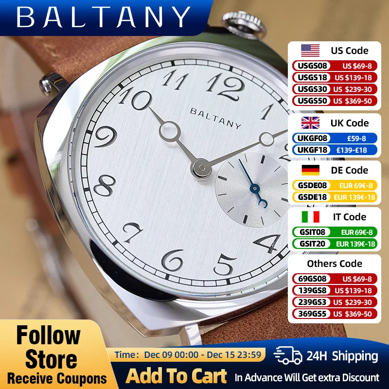 Baltany 1921 Dress Homage watches VD78 Polished Sapphire Crystal Square 5ATM Leather Heat-treated Blue Hands Quartz Wristwatch