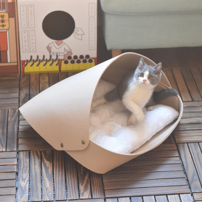 Nordic Wool Felt Cathouse Doghouse Cat Mattress Deep Sleep British Shorthair Small Dog Winter Warm Four Seasons Universal