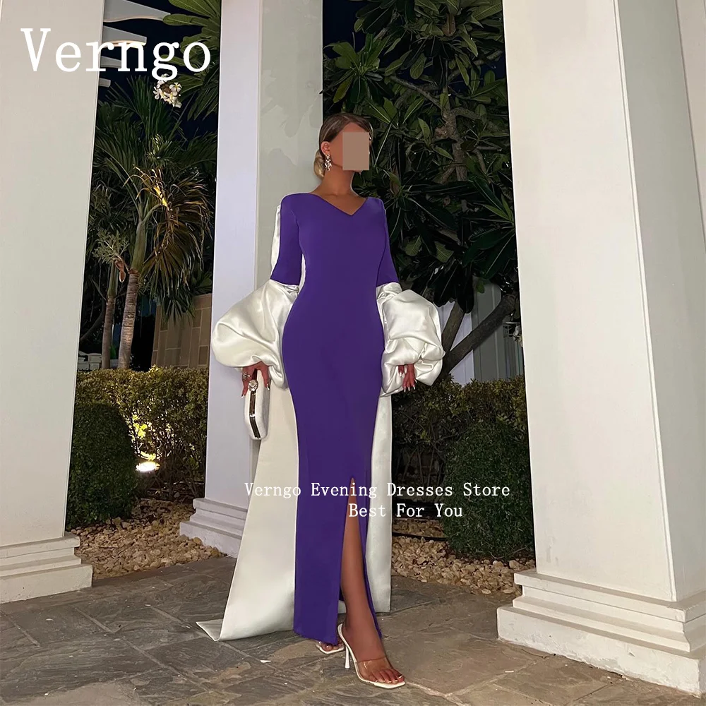 

Verngo Purple Prom Gown Contrast Color Crepe Party Dress For Women Mermaid Evening Dress Saudi Arabic Prom Dress