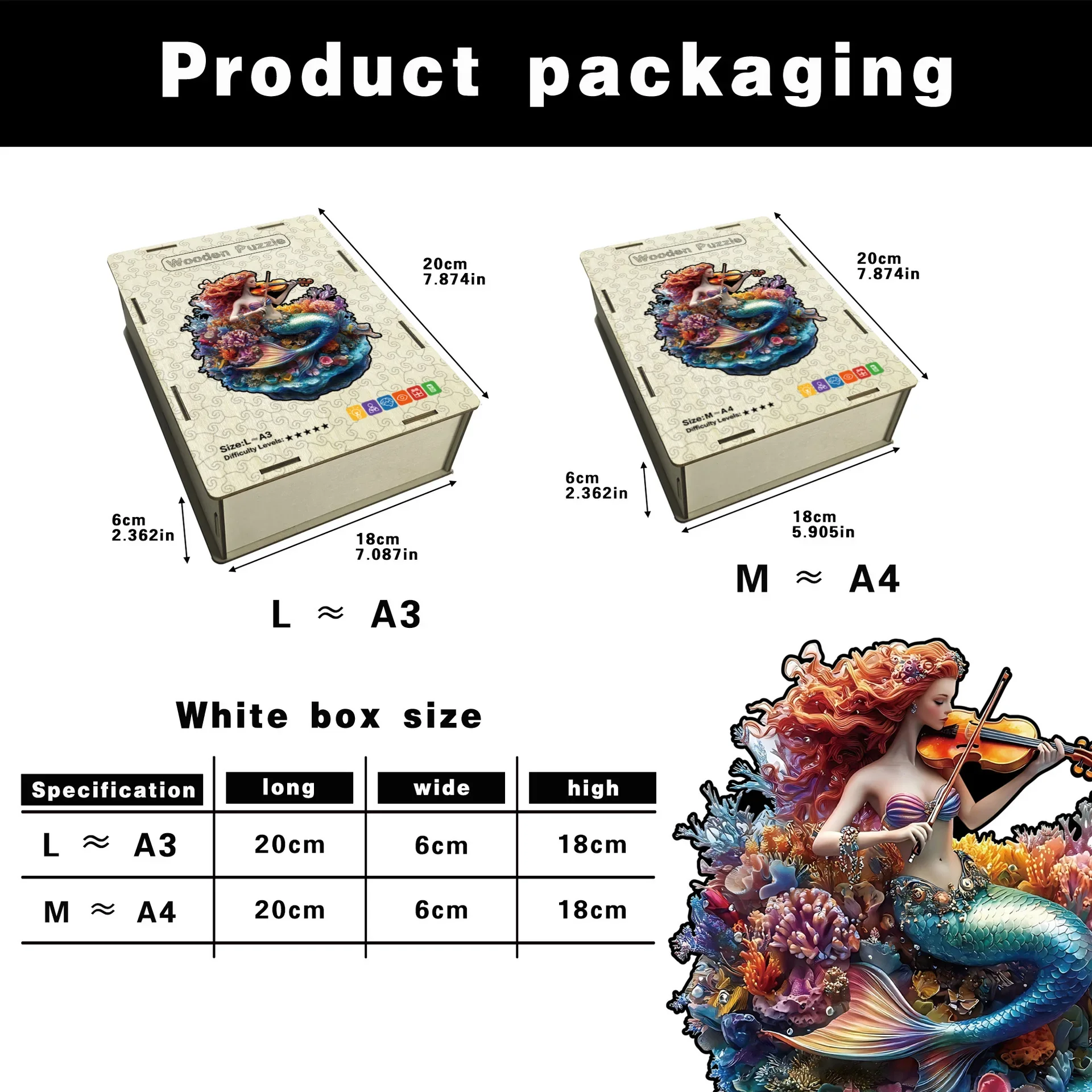 150/206 Stück Holz-Meerjungfrau-Puzzle, Spielzeug, unregelmäßig geformtes Puzzle, stressabbauendes Spiel, Geburtstag, Weihnachtsgeschenke für Kinder und Erwachsene