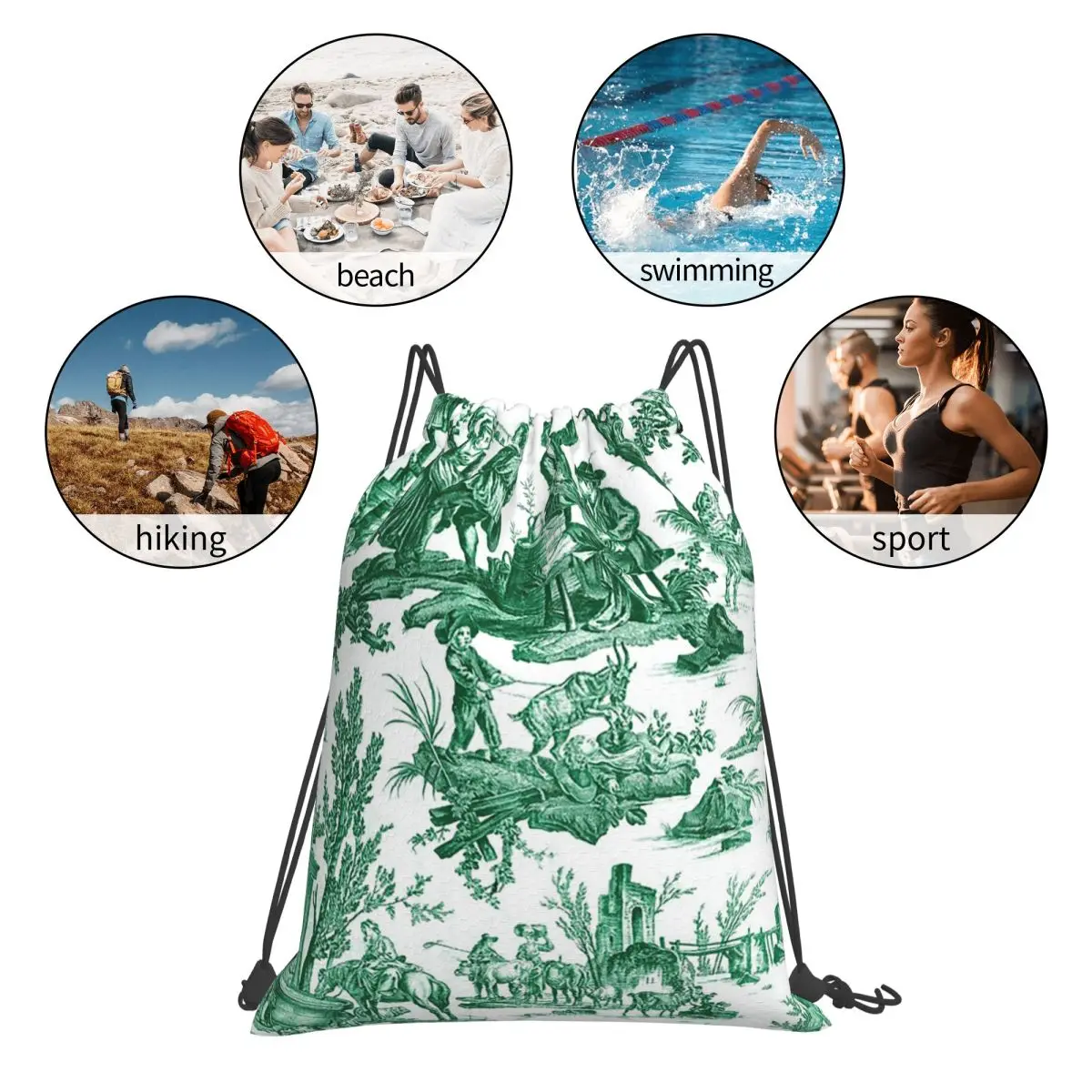 حقائب ظهر كلاسيكية من Toile De Jouy Motif حقائب ظهر عصرية محمولة برباط حقيبة تخزين حقائب كتب لطلاب السفر