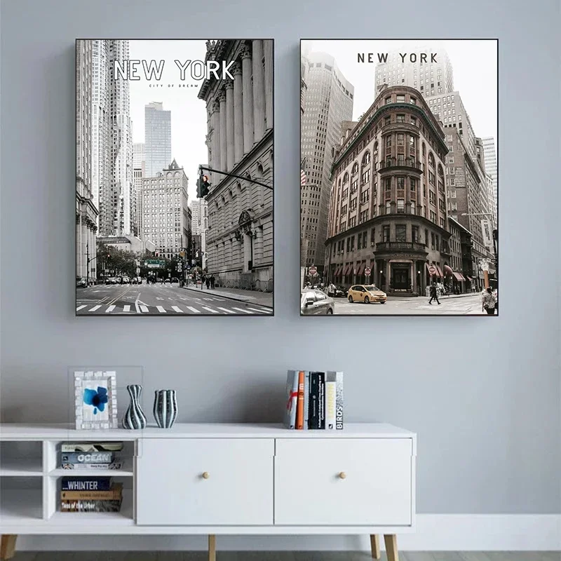 Classic Wall Art New York Poster Manhattan Night Famous Architecture Picture Prints City Canvas Painting Living Room Decor
