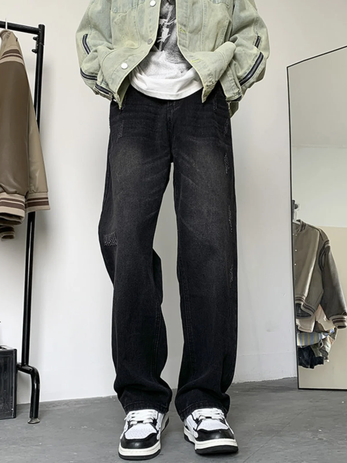 

Bla Casual Straight Leg Jeans Men's Autumn New American High Street Waed Loose Wide Leg Leisure Long Pants