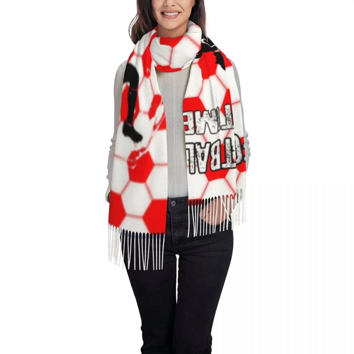 Custom Stylish Football Soccer Tassel Scarf Women Winter Fall Warm Shawl Wrap Ladies Scarves image 2
