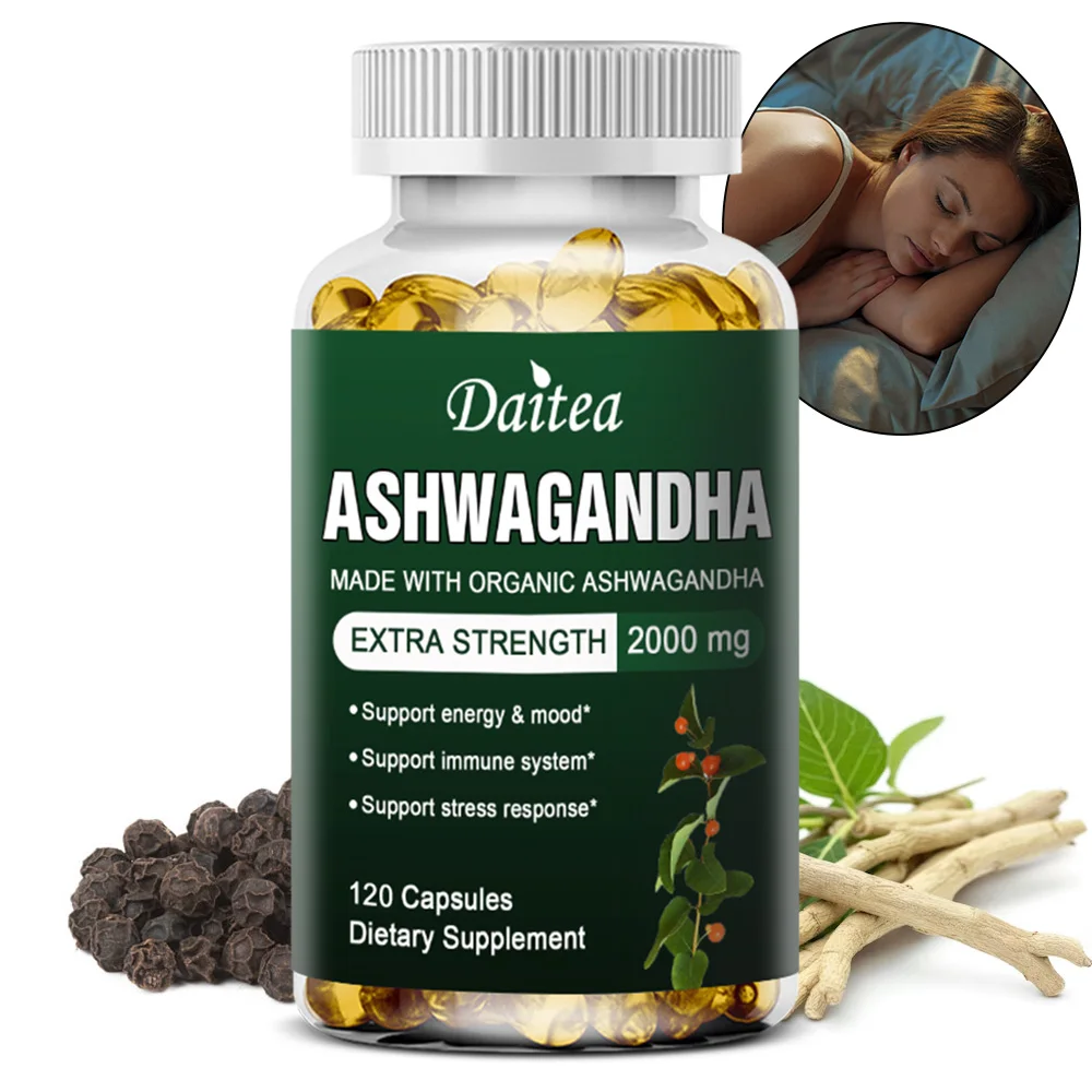 Organic Ashwagandha Extract Supplement Capsules, Natural Mood Support, Relieve Stress, Support Brain and Memory, Deep Sleep