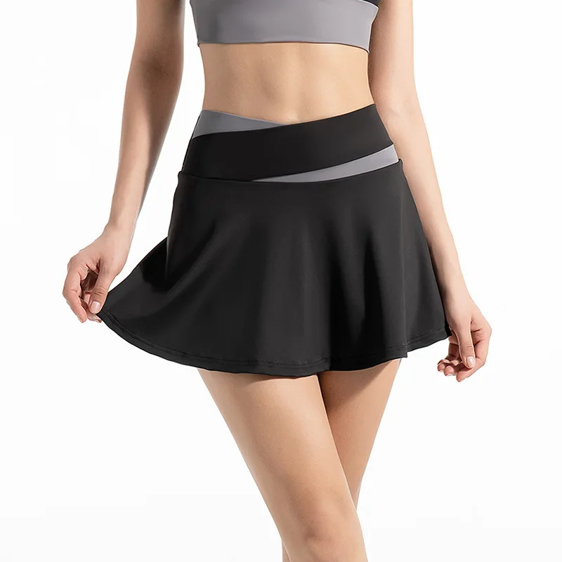 Short color-block sports skirt high waist anti-walking high elastic nude fake two-piece yoga quick-drying yoga ladies skirt