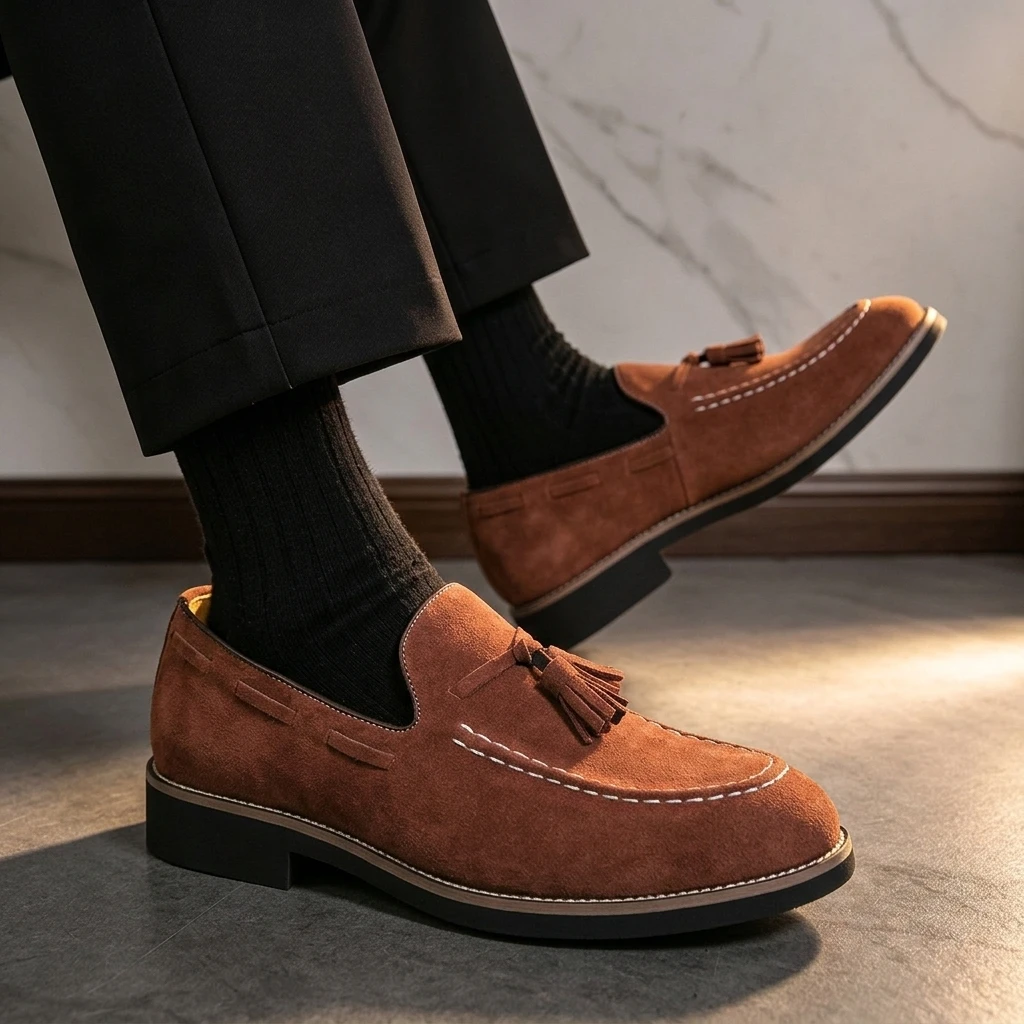 Men's New Leather Loafers - Stylish Comfortable Soft-Soled Driving Shoes Outdoor Breathable Anti-Slip  Lightweight Walking Shoes