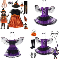 2-15Y Girl Pumpkin Bat Cosplay Dress Vampire Clothes Witch Show Dresses Halloween Dress Up Costumes Children's Holiday Gifts