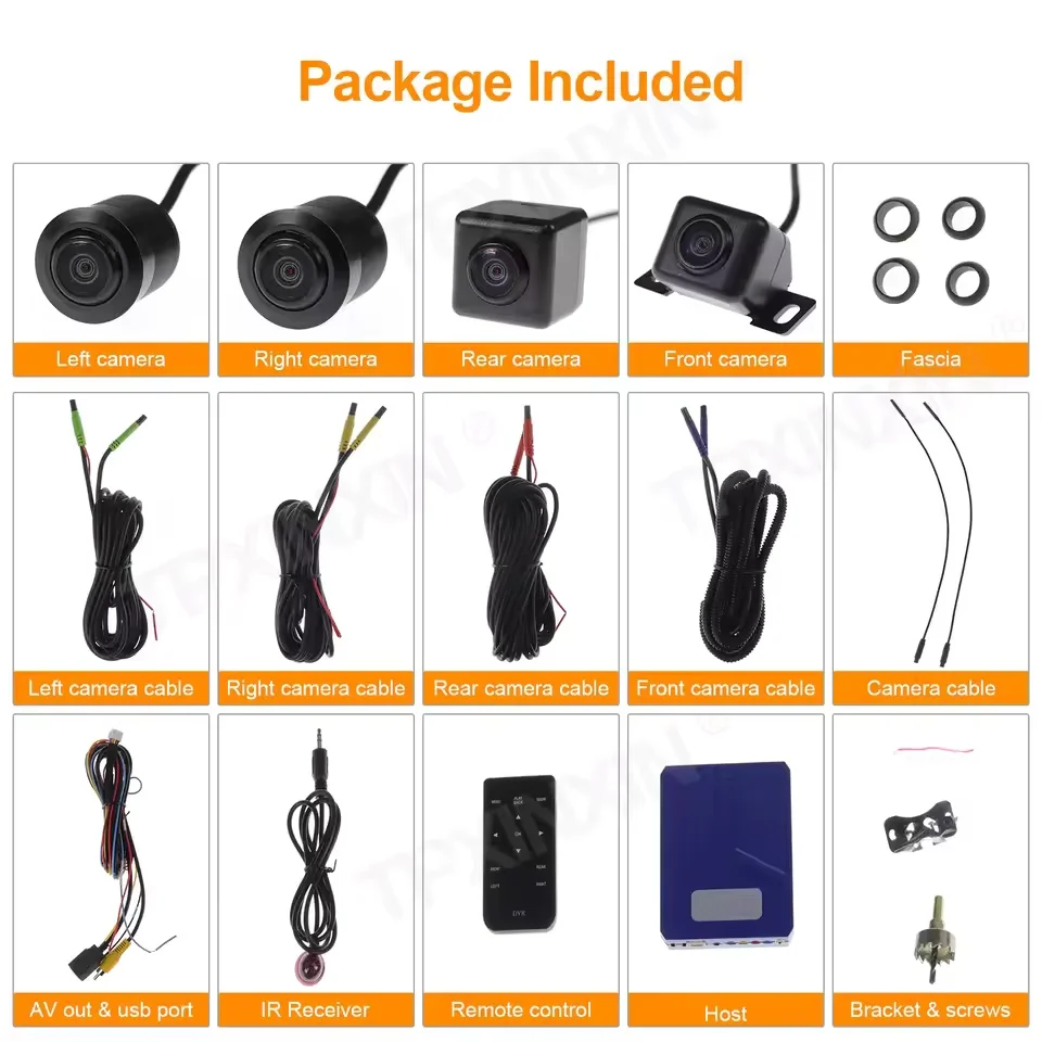 TMPS Super 3D Autocamera Rondomzicht 360-Graden Vogelperspectief Carbon Fiber Box Canbus DAB+ Draadloze Carplay