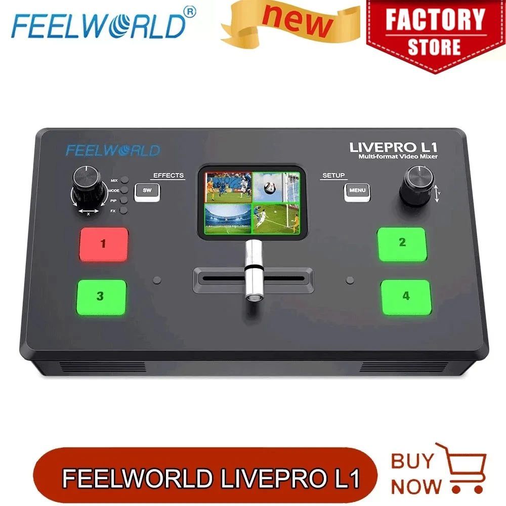 

FEELWORLD LIVEPRO L1 V1 Multi-format Video Mixer Switcher 4 HDMI Inputs Camera Production USB3.0 fpr live streaming Youtube 5.0