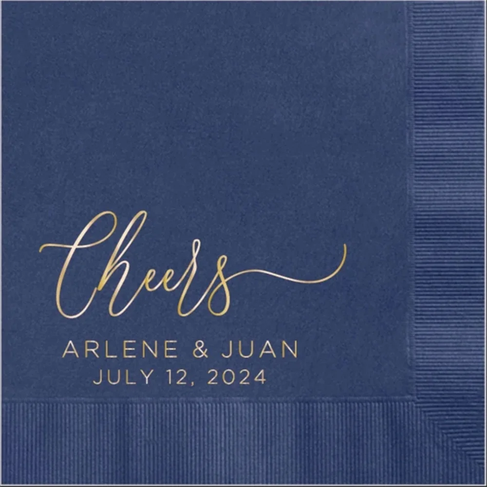 50PCS Personalized Napkins Wedding Napkins Custom Monogram Cheers Rehearsal Dinner Beverage Cocktail Luncheon Dinner Guest Towel