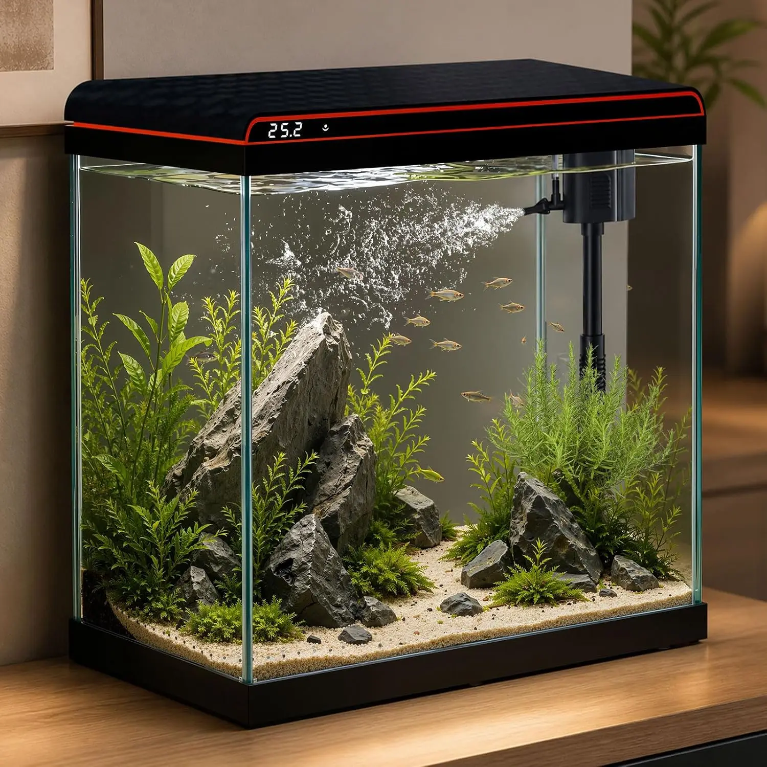 10 Gallon Fish Tank, Betta Fish Tank Smart Aquarium Kit, Glass Aquarium Starter Kits Self Cleaning with 3 Types of LED Lights