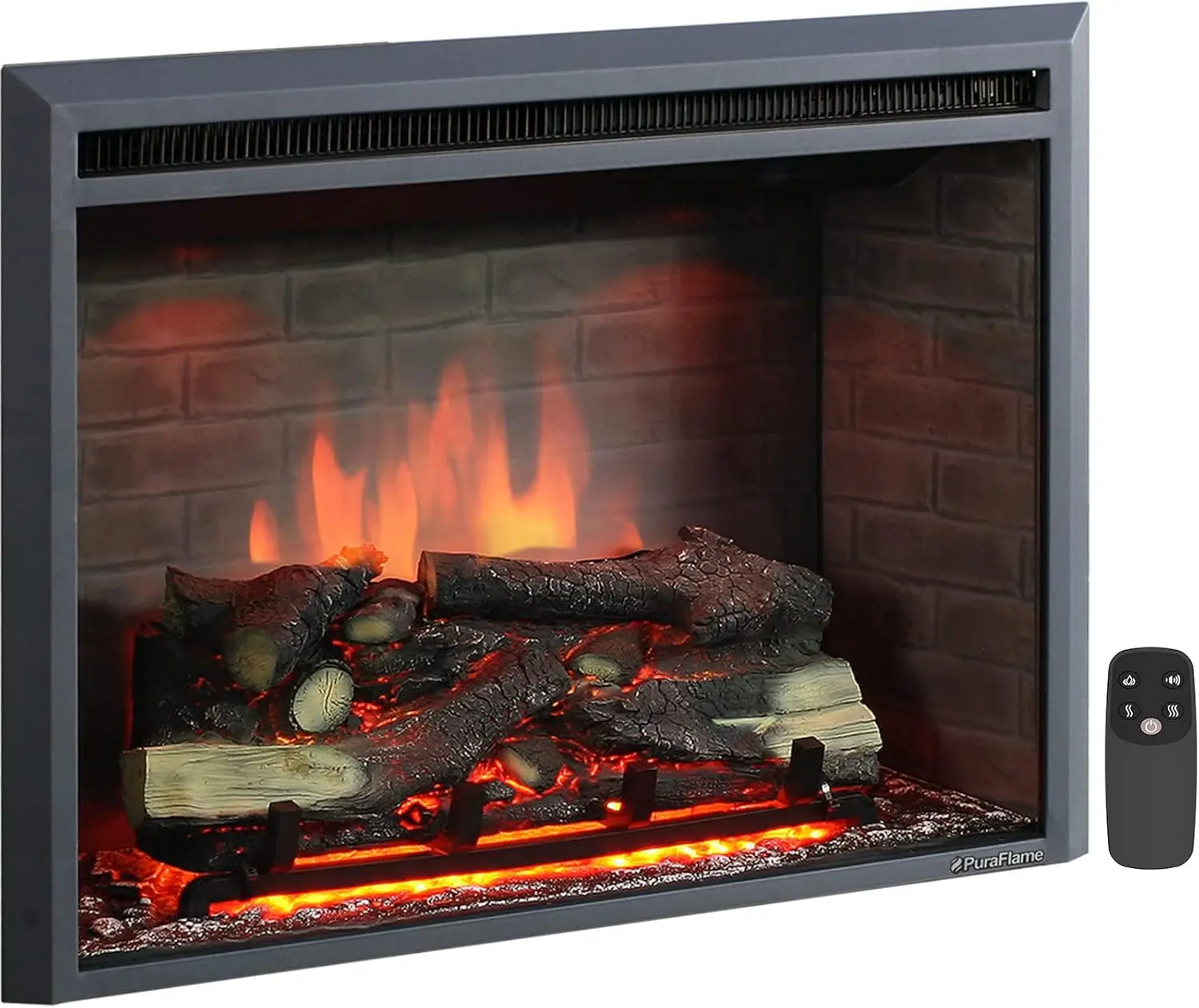 Electric Fireplace Insert with Fire Crackling Sound, Remote Control, 750/1500W, Black, 33 1/16 Inches Wide, 25 9/16 Inches High