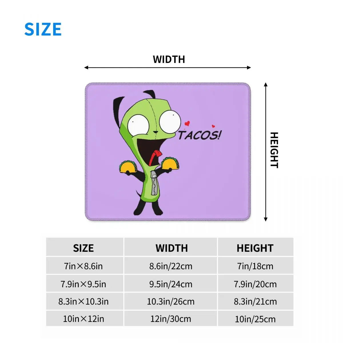 Gir Loves Tacos (Invader Zim) لوحة ماوس لوحة مفاتيح الكمبيوتر ماوس حصيرة ألعاب الكمبيوتر المحمول حصيرة مكتبية ملحقات المكتب مفارش الطاولة