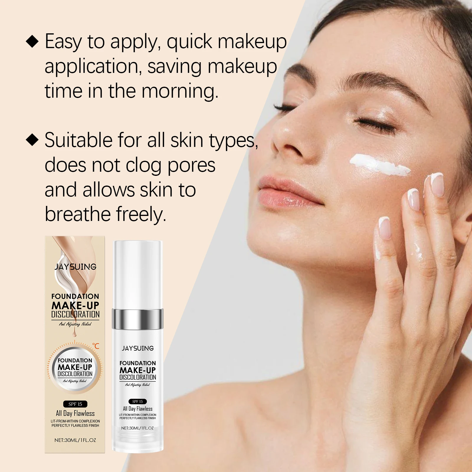 Jaysuing fond de teint maquillage décoloration longue durée hydratant nourrissant visage soins de la peau contrôle de l'huile tous les tons de peau